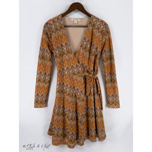 Women’s Bohemian Crochet Sheer Sleeve Wrap Dress Beachy Summer XS